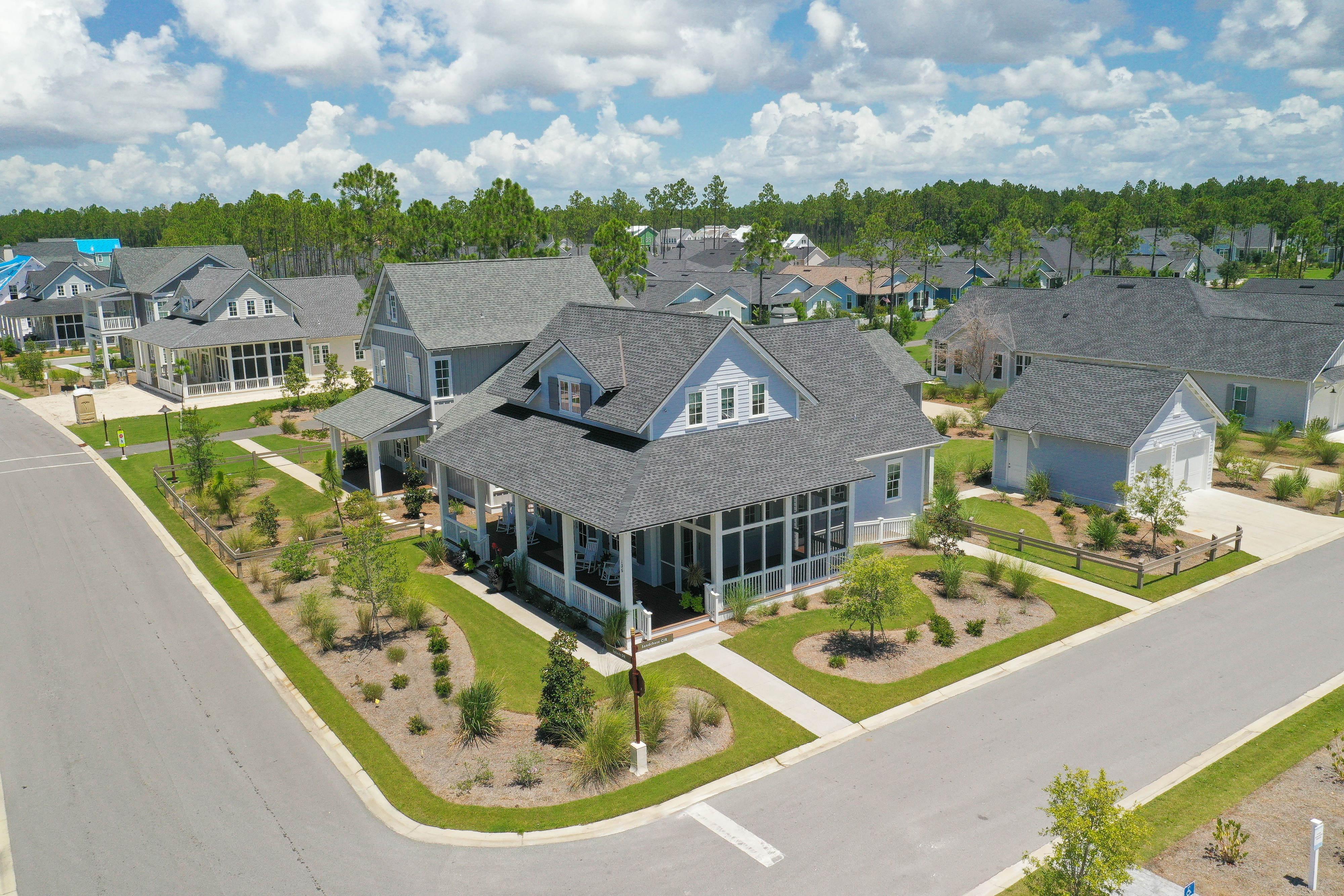 An aerial view of some of the homes at Watersound Origins
